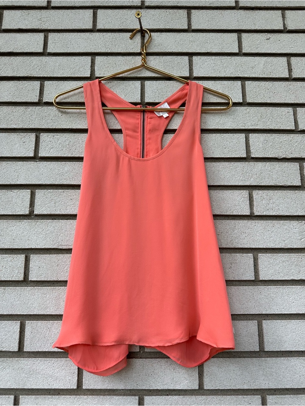 Parker Silk Coral Racerback Cutout High Low Tank Top Blouse Small Exposed Zip